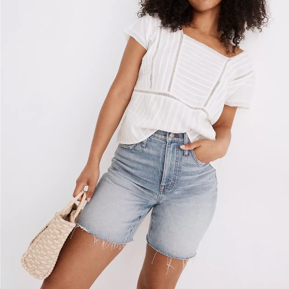 MADEWELL- High-Rise Mid-Length Denim Shorts Woodvale Wash: TENCEL™ Denim Edition